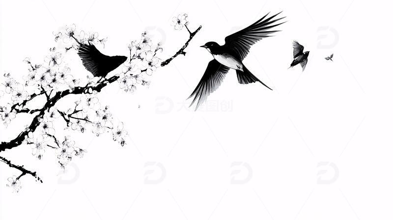 高清大图下载【趣麦麦图】水墨白梅喜鹊