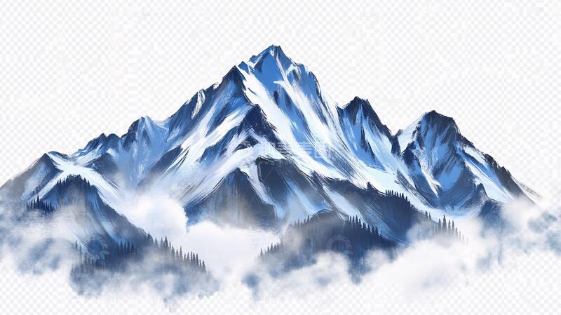 高清大图下载【趣麦麦图】大气磅礴蓝色山水年画1