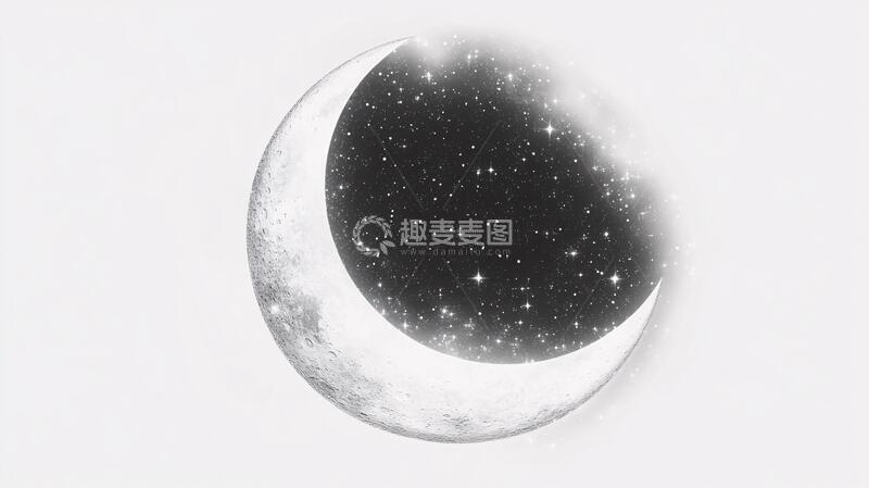 高清大图下载【趣麦麦图】月球水圈手绘月光月球