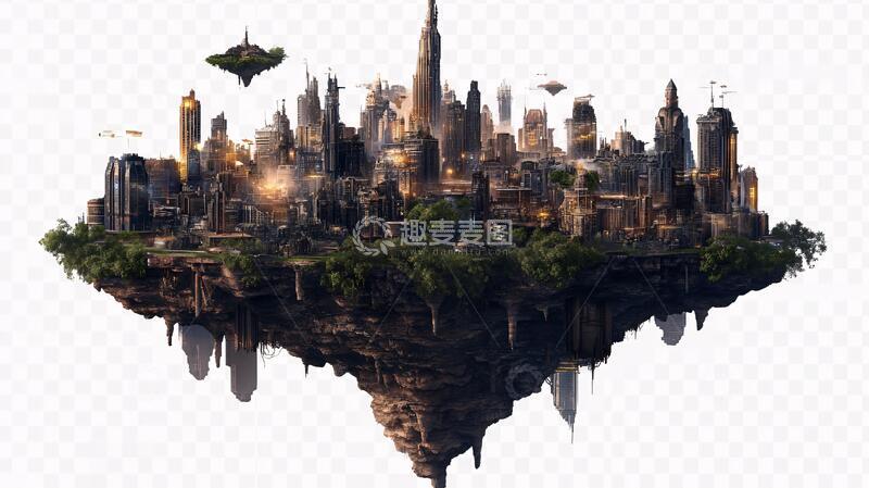 高清大图下载【趣麦麦图】城市悬浮岛风景