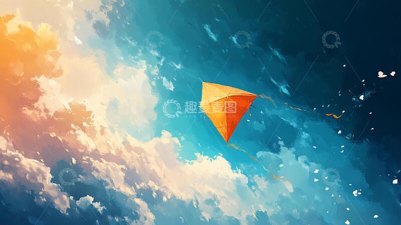 高清大图下载【趣麦麦图】彩色风筝飞翔蓝天