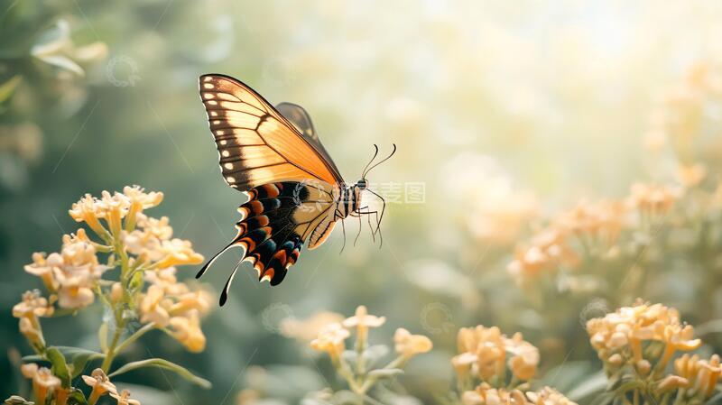 高清大图下载【趣麦麦图】蝶恋花橙色蝴蝶背景