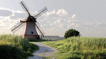 唯美的风车石磨地标马路