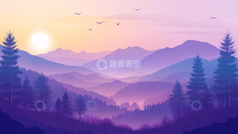高清大图下载【趣麦麦图】山林插画插画山景风景