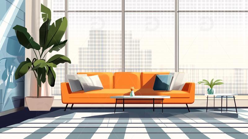 高清大图下载【趣麦麦图】客厅场景插画