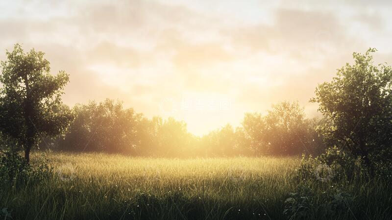 高清大图下载【趣麦麦图】霞光中的草地