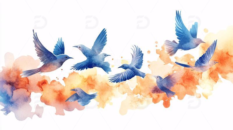 高清大图下载【趣麦麦图】梦幻飞鸟自由插画背景1