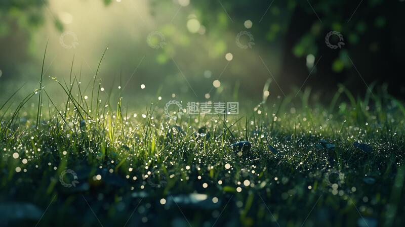 高清大图下载【趣麦麦图】阳光草地露珠