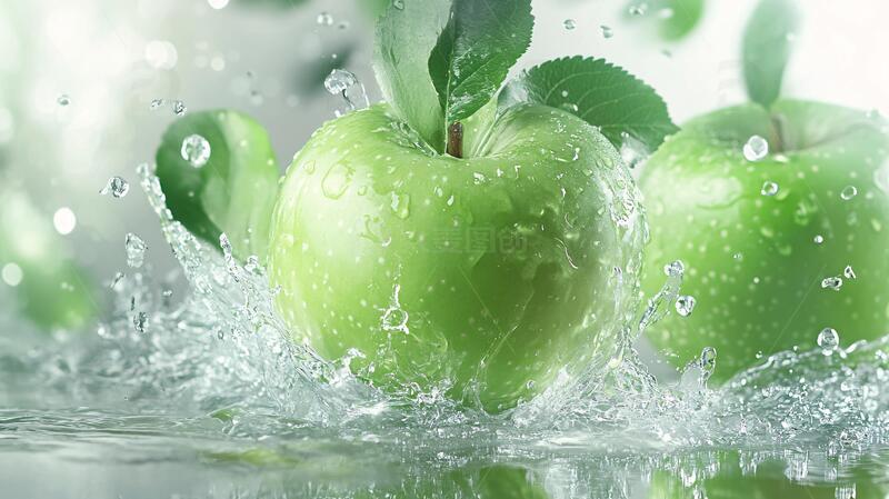 高清大图下载【趣麦麦图】高清青苹果苹果素材水珠