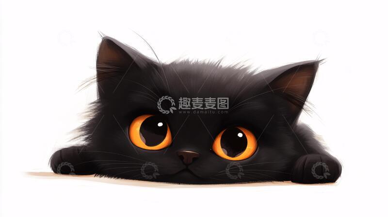 高清大图下载【趣麦麦图】小黑猫插画小猫手绘猫咪1
