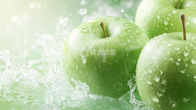 高清大图下载【趣麦麦图】高清青苹果苹果详情水中