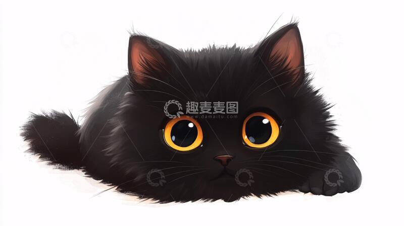 高清大图下载【趣麦麦图】小黑猫插画小猫手绘插画