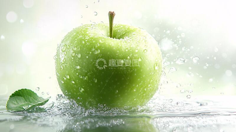 高清大图下载【趣麦麦图】高清青苹果苹果水珠素材