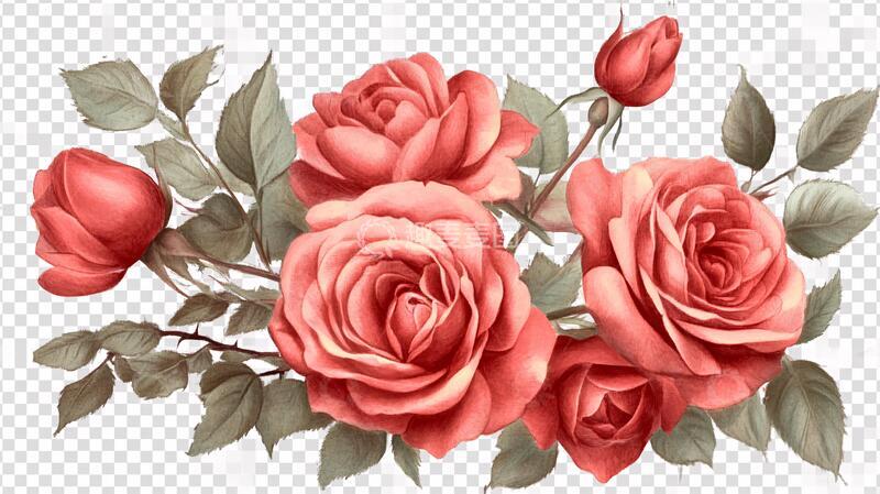 高清大图下载【趣麦麦图】-写实手绘玫瑰花素材