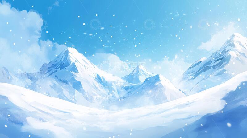 高清大图下载【趣麦麦图】雪山插画插画雪地雪景