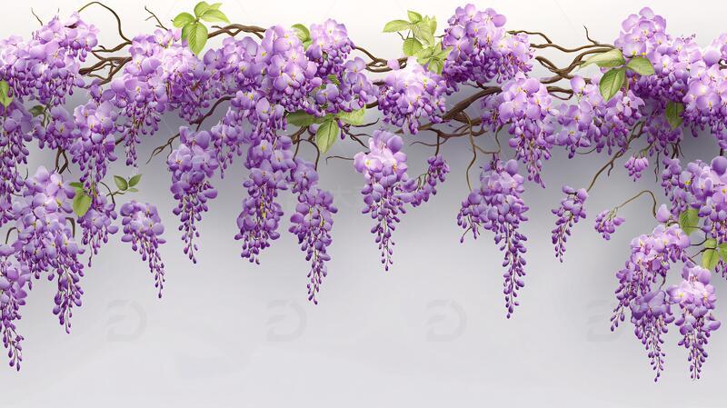 高清大图下载【趣麦麦图】手绘紫藤花手绘插画吊顶