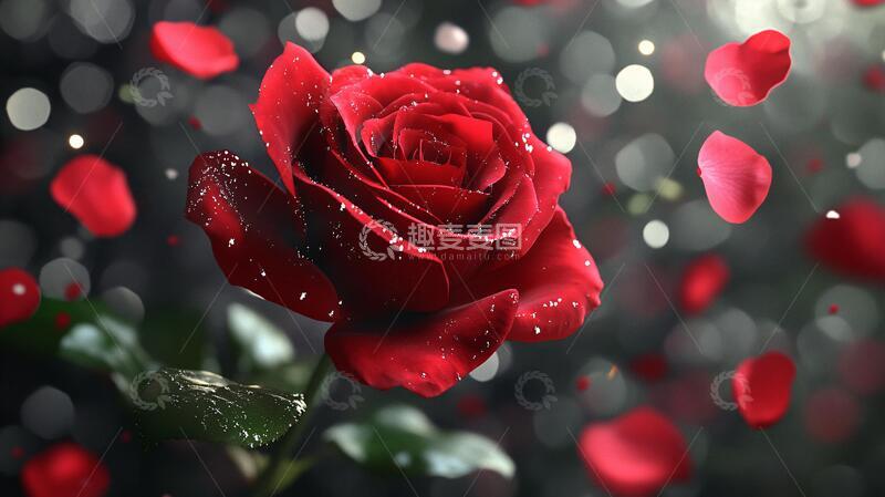 高清大图下载【趣麦麦图】唯美红玫瑰背景水珠梦幻