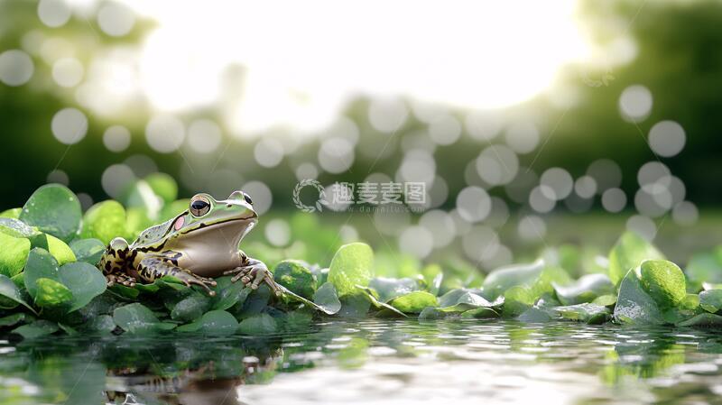 高清大图下载【趣麦麦图】青蛙避雨青蛙荷叶戏水