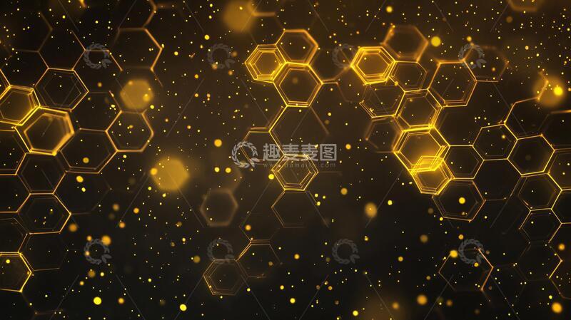 高清大图下载【趣麦麦图】科技六边形科技金色黑金