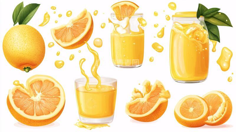 高清大图下载【趣麦麦图】鲜橙汁元素插画饮料橙汁
