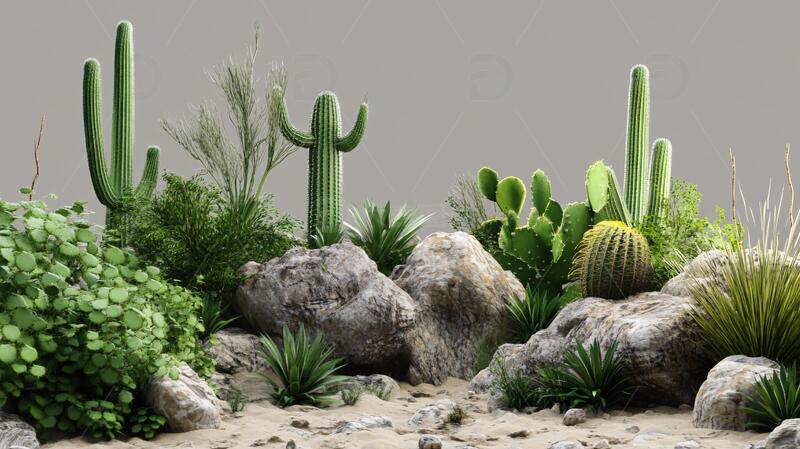 石头植物点植物场景石头