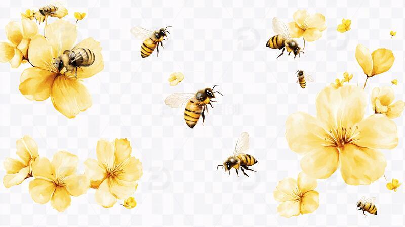 手绘蜜蜂采蜜