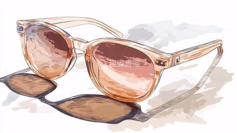 高清大图下载【趣麦麦图】手绘金丝眼镜墨镜素材