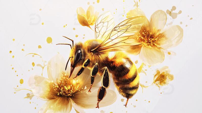 百花蜜插画蜜蜂手绘插画