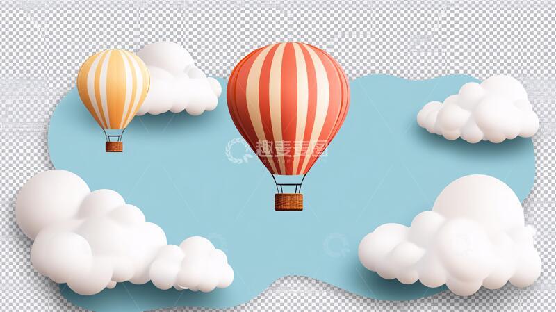 高清大图下载【趣麦麦图】热气球板立体元素背景