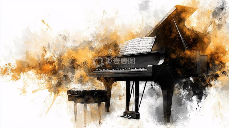 高清大图下载【趣麦麦图】金色钢琴海报钢琴比赛