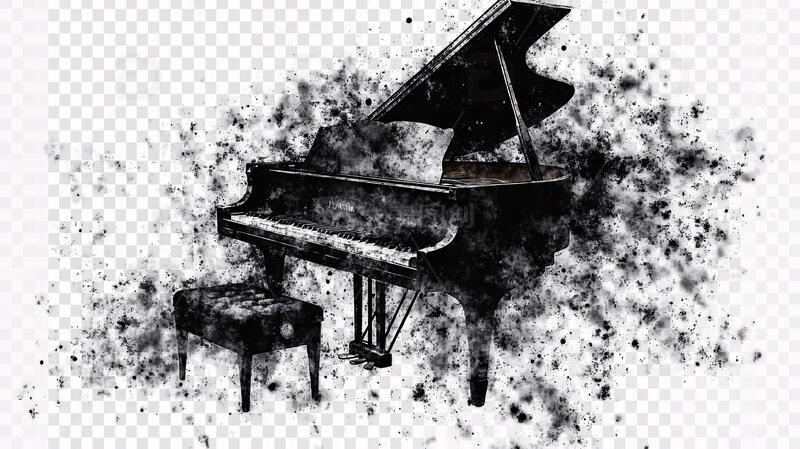 高清大图下载【趣麦麦图】水墨钢琴钢琴素材手绘