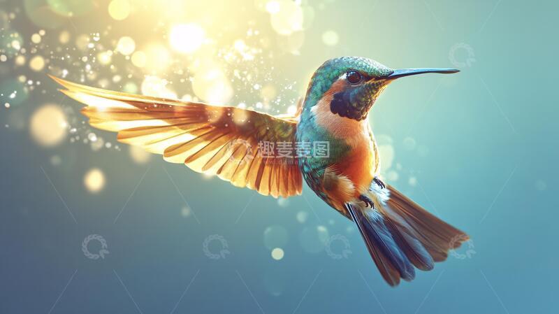 高清大图下载【趣麦麦图】夕阳下的蜂鸟1