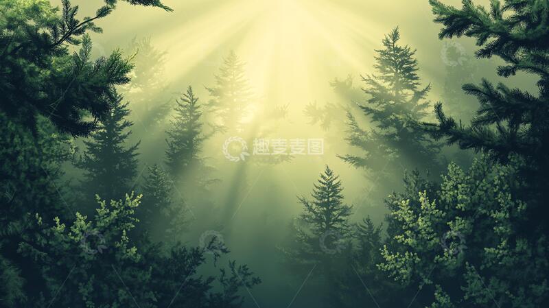 高清大图下载【趣麦麦图】透光的密林森林壁纸迷雾