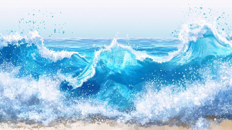 高清大图下载【趣麦麦图】鼠绘海洋插画浪花手绘