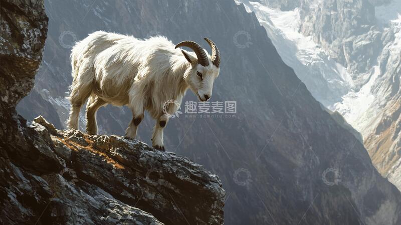 高清大图下载【趣麦麦图】攀岩的山羊山羊攀岩山崖