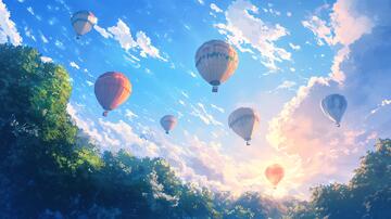 唯美热气球动漫风格插画