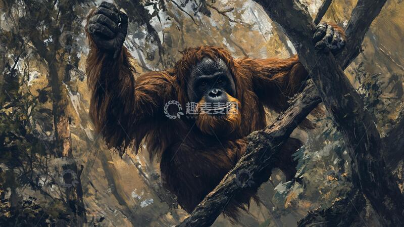 高清大图下载【趣麦麦图】猩猩插画插画木头黄色