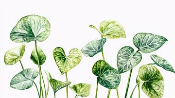 金钱草插画手绘水彩铜钱