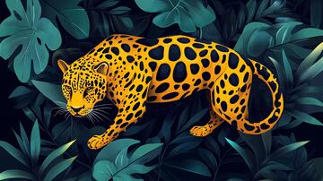 金钱豹插画花豹手绘插画