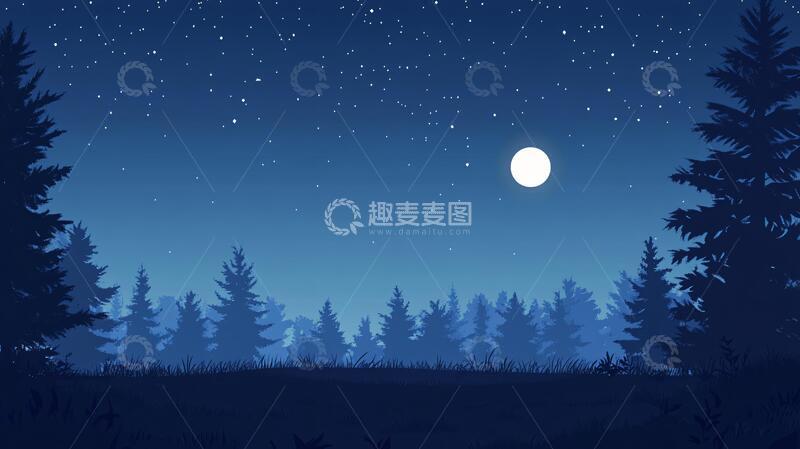 高清大图下载【趣麦麦图】夜色森林景森林夜景夜色1