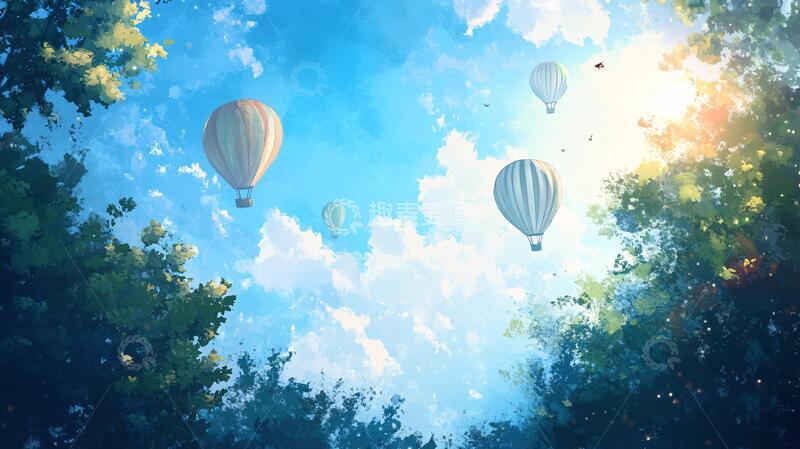 高清大图下载【趣麦麦图】热气球插画场景25