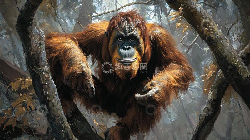 高清大图下载【趣麦麦图】扛着木头的猩猩