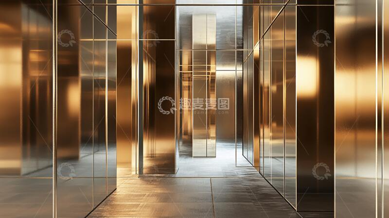 高清大图下载【趣麦麦图】-镜面过道镜面金属金色