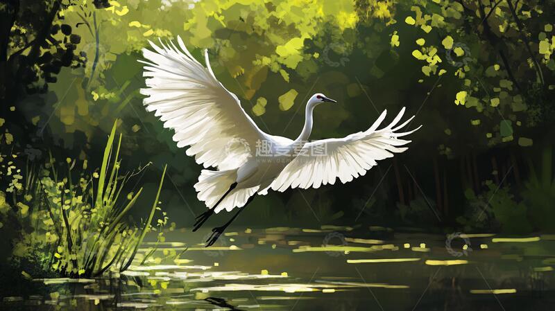 高清大图下载【趣麦麦图】白鹭插画插画仙鹤扁平