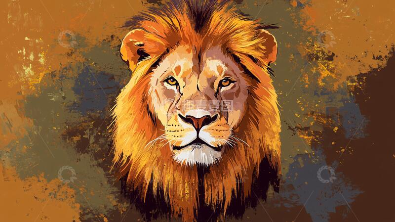 高清大图下载【趣麦麦图】油画狮王雄狮插画油画1