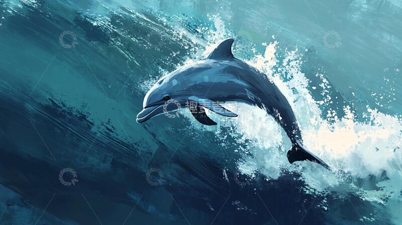 高清大图下载【趣麦麦图】海豚插画海豚手绘插画