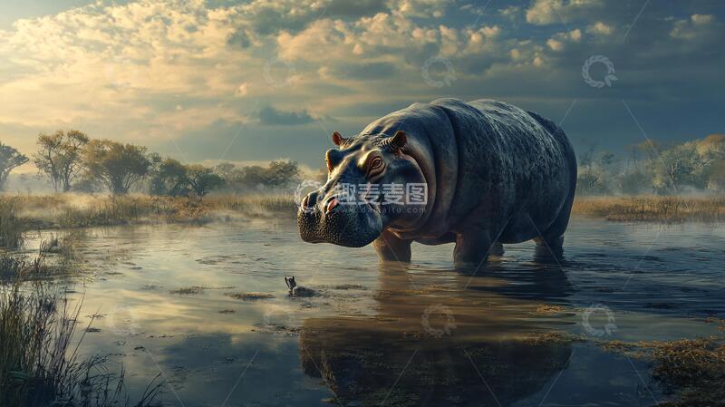 高清大图下载【趣麦麦图】湖中河马河马身体动物