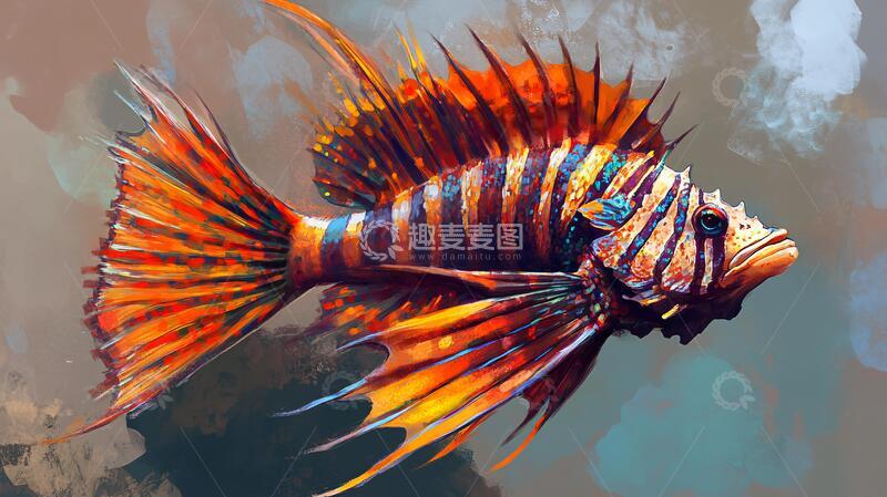 高清大图下载【趣麦麦图】彩虹墨斗鱼斗鱼凤凰手绘