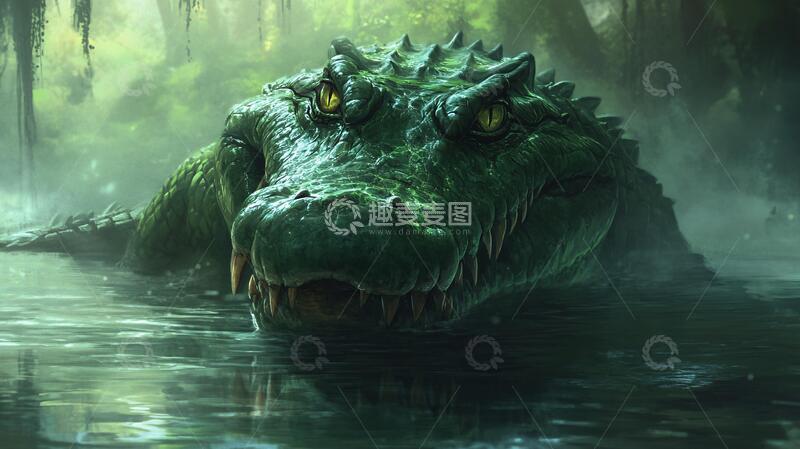 高清大图下载【趣麦麦图】鳄鱼水中潜行