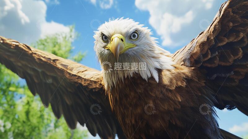 高清大图下载【趣麦麦图】鹰展翅猎蓝天